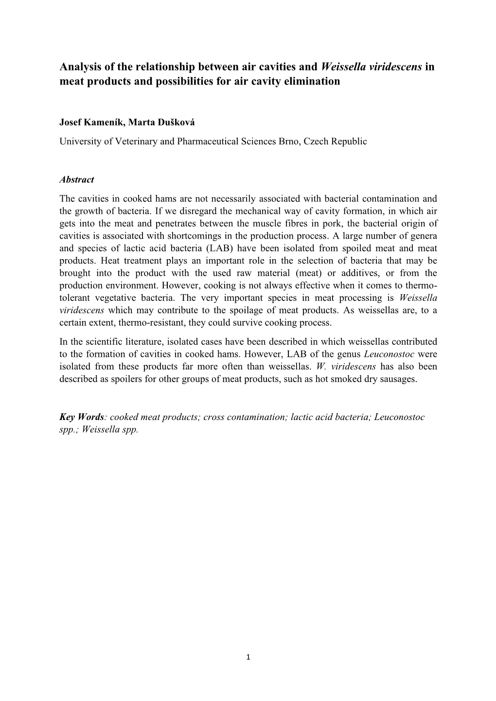 Analysis of Relationship Between Air Cavities and Weissella Viridescens