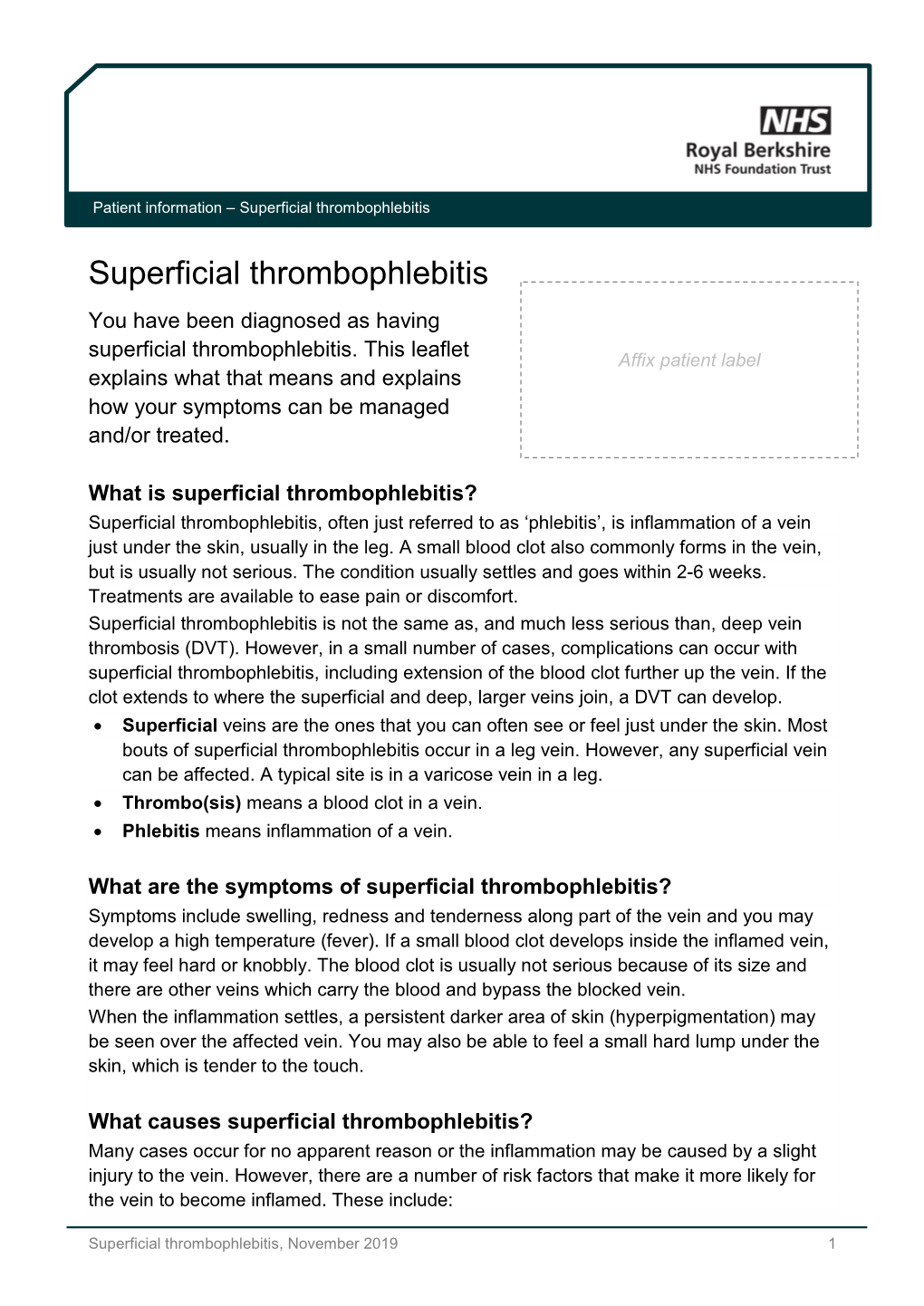 Superficial Thrombophlebitis