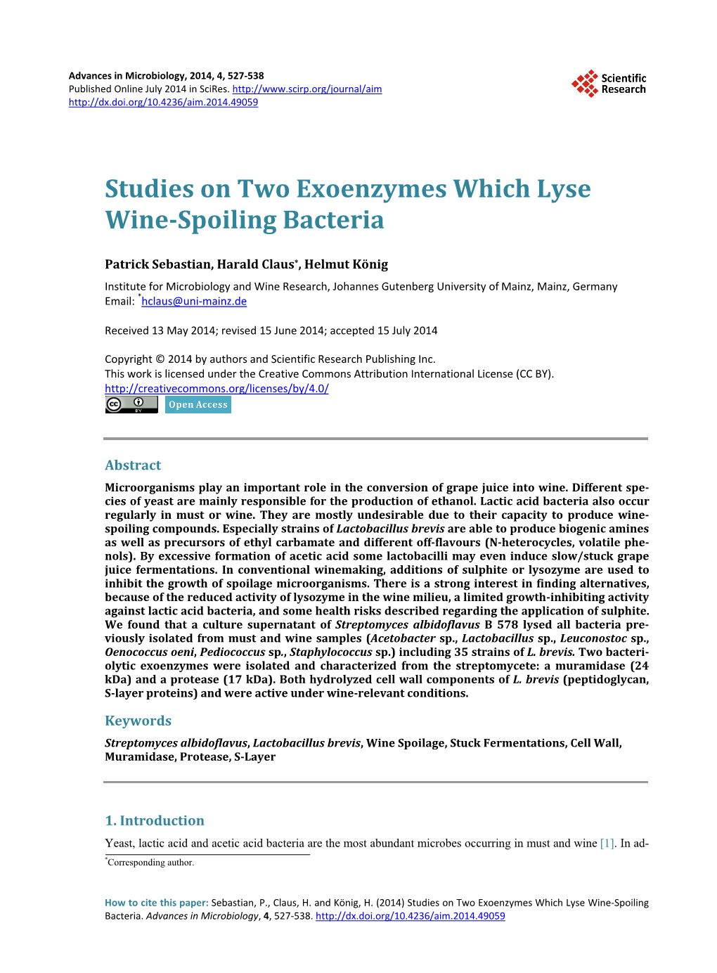 Studies on Two Exoenzymes Which Lyse Wine-Spoiling Bacteria