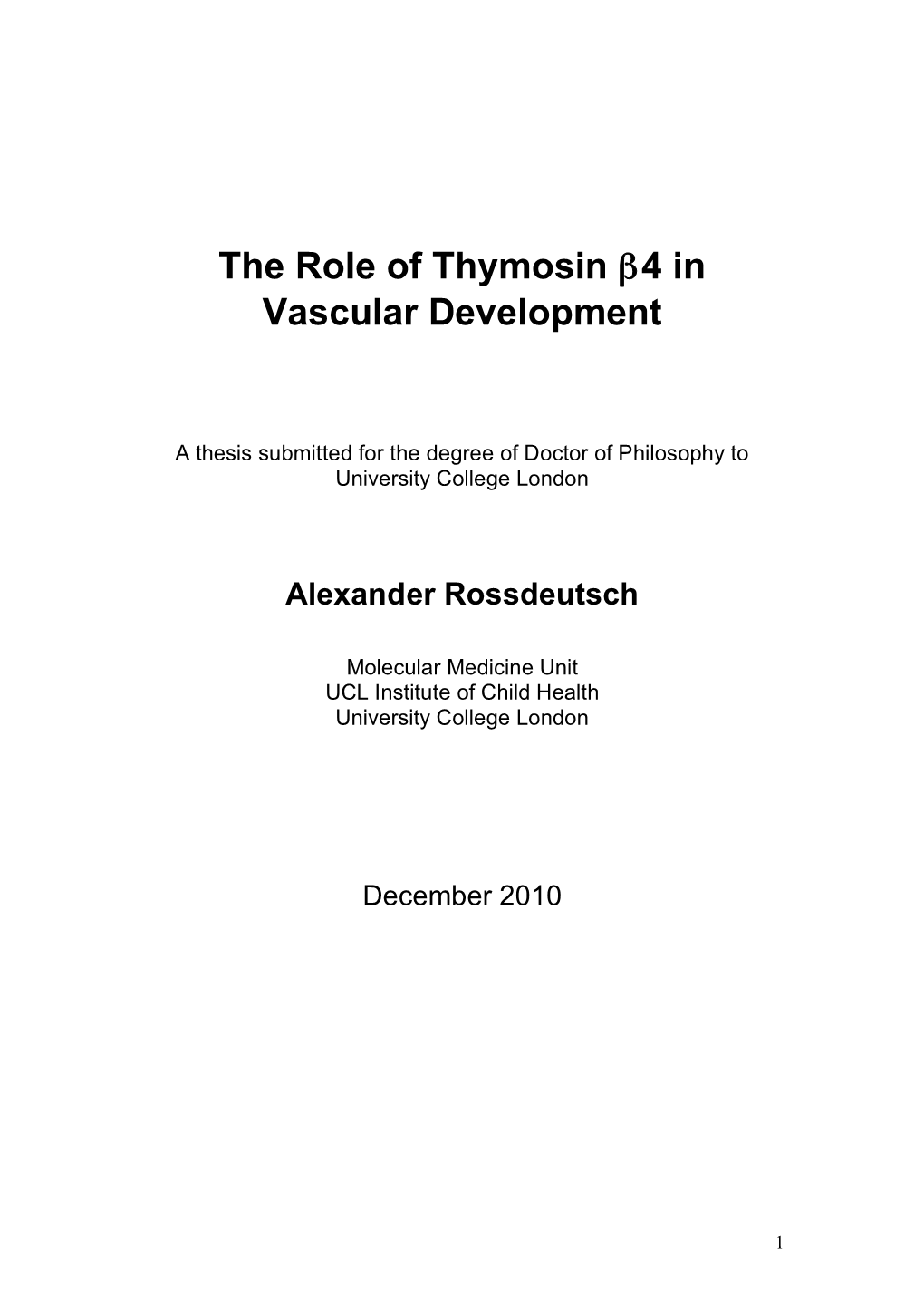 The Role of Thymosin Β4 in Vascular Development