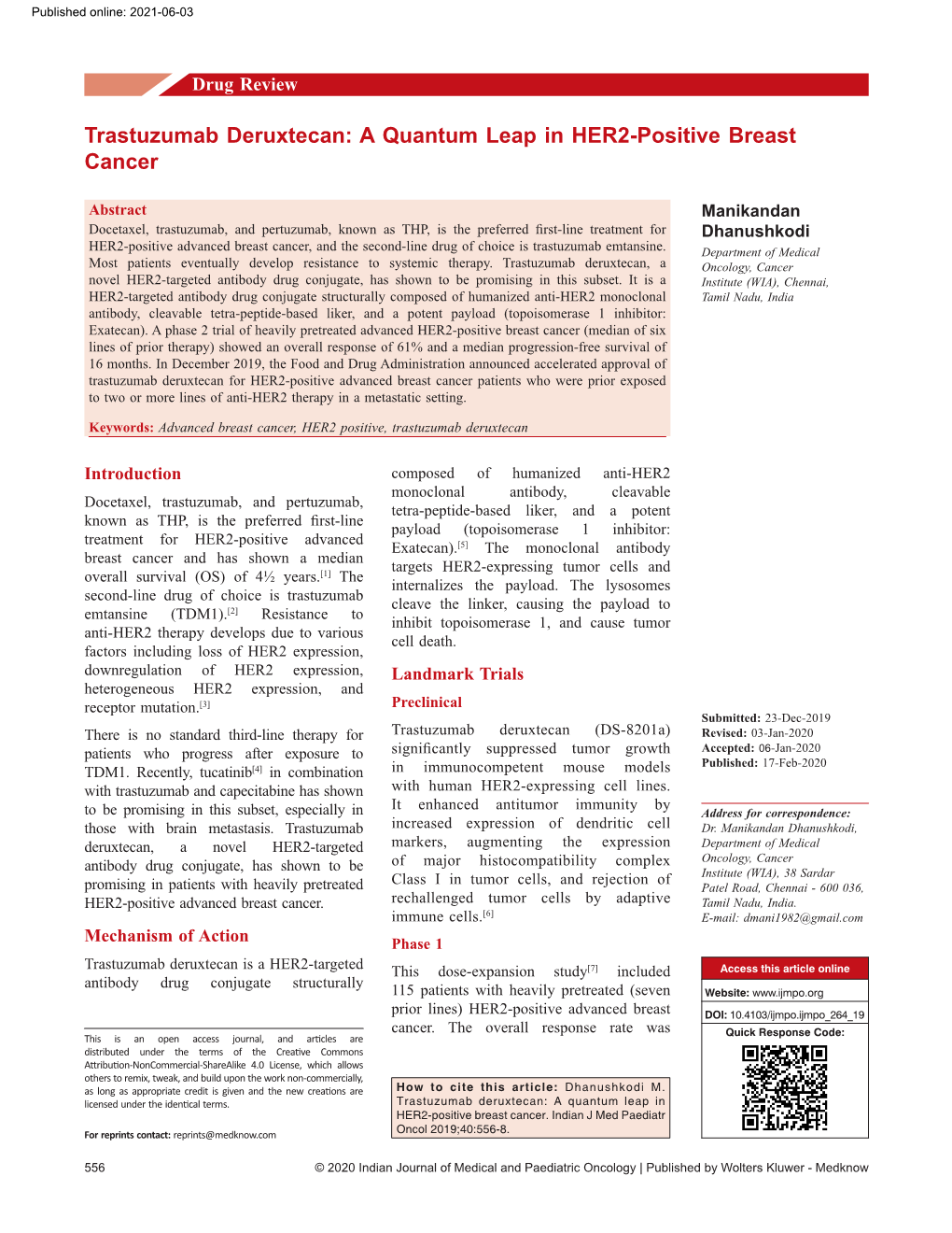 Trastuzumab Deruxtecan: a Quantum Leap in HER2-Positive Breast Cancer