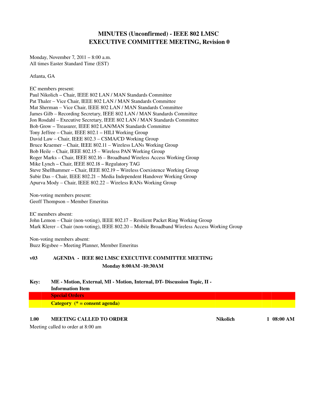 Opening EC Meeting Minutes