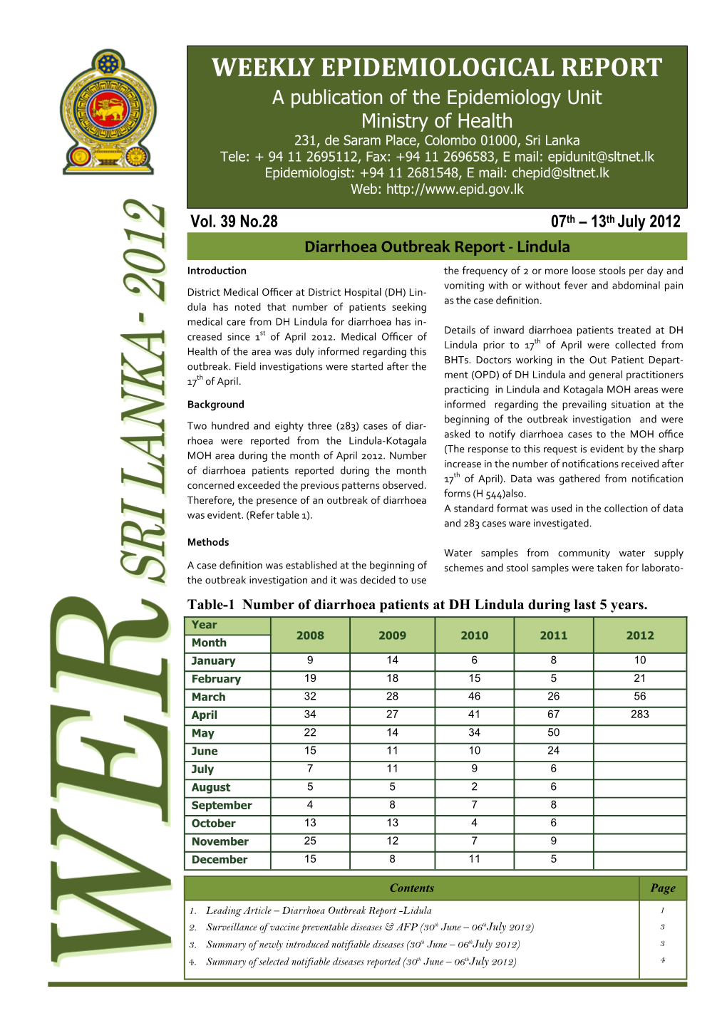 Diarrhoea Outbreak Report