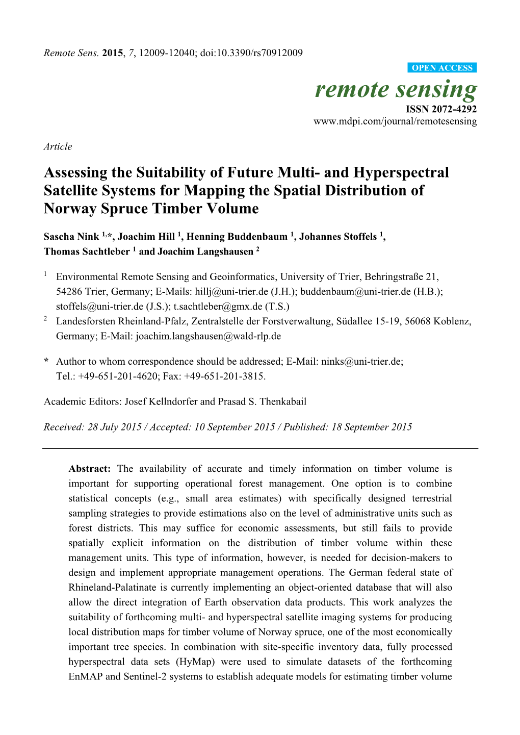 Assessing the Suitability of Future Multi-And Hyperspectral Satellite