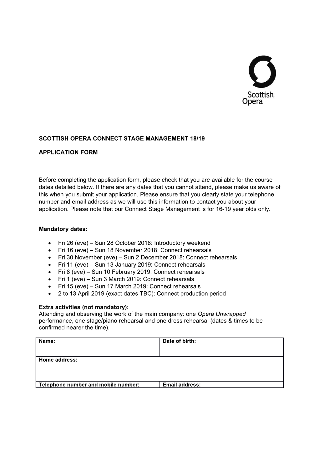 Scottish Opera Connect Stage Management 18/19