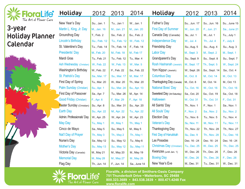 3-Year Holiday Planner Calendar