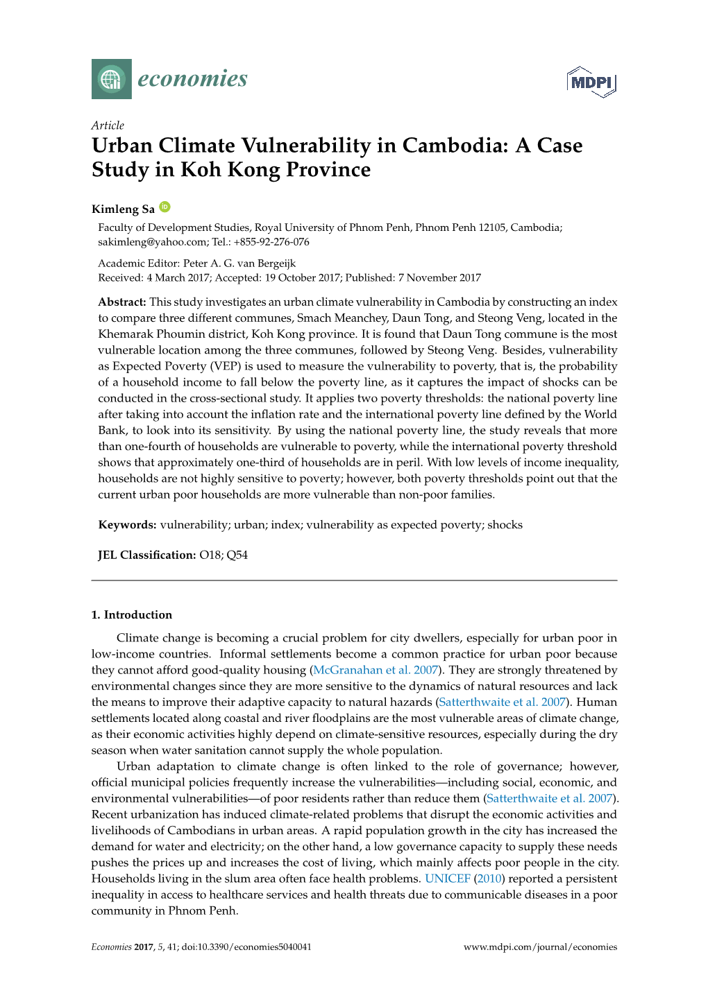 Urban Climate Vulnerability in Cambodia: a Case Study in Koh Kong Province