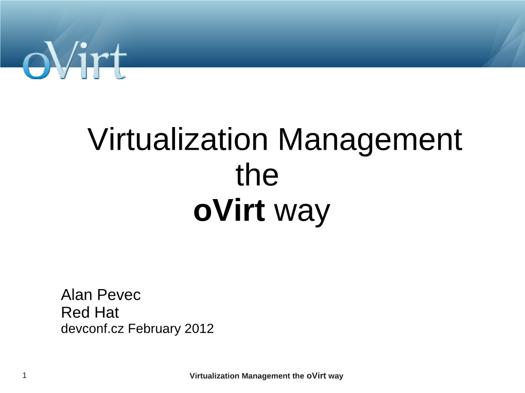 Virtualization Management the Ovirt Way