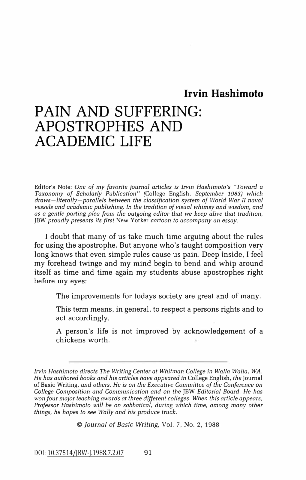 Pain and Suffering: Apostrophes and Academic Life