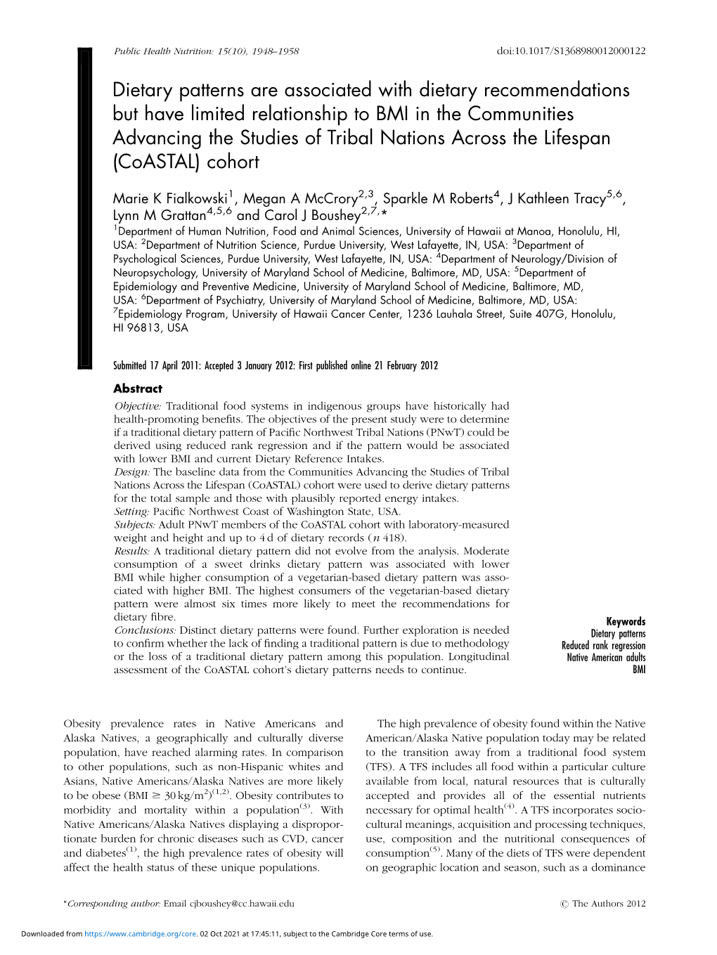 Dietary Patterns Are Associated with Dietary Recommendations but Have