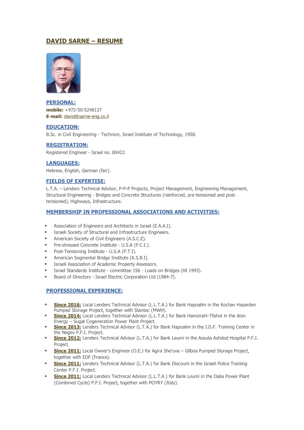 David Sarne – Resume