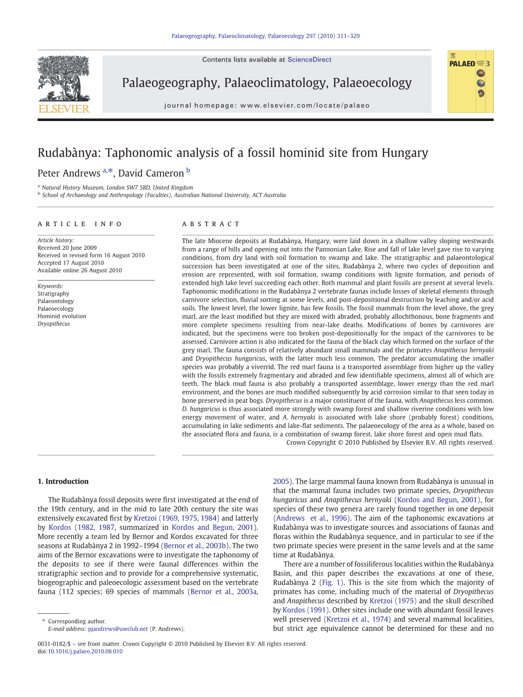 Taphonomic Analysis of a Fossil Hominid Site from Hungary