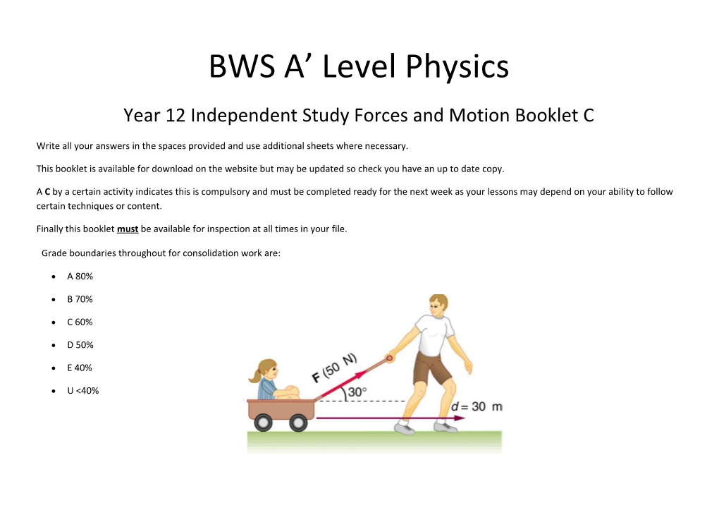 Year 12 Independent Study Forces and Motion Booklet C