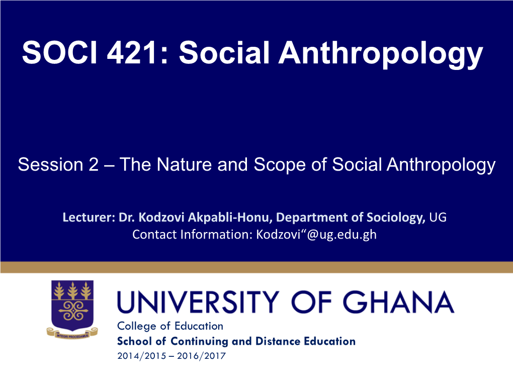 Session 2 – the Nature and Scope of Social Anthropology