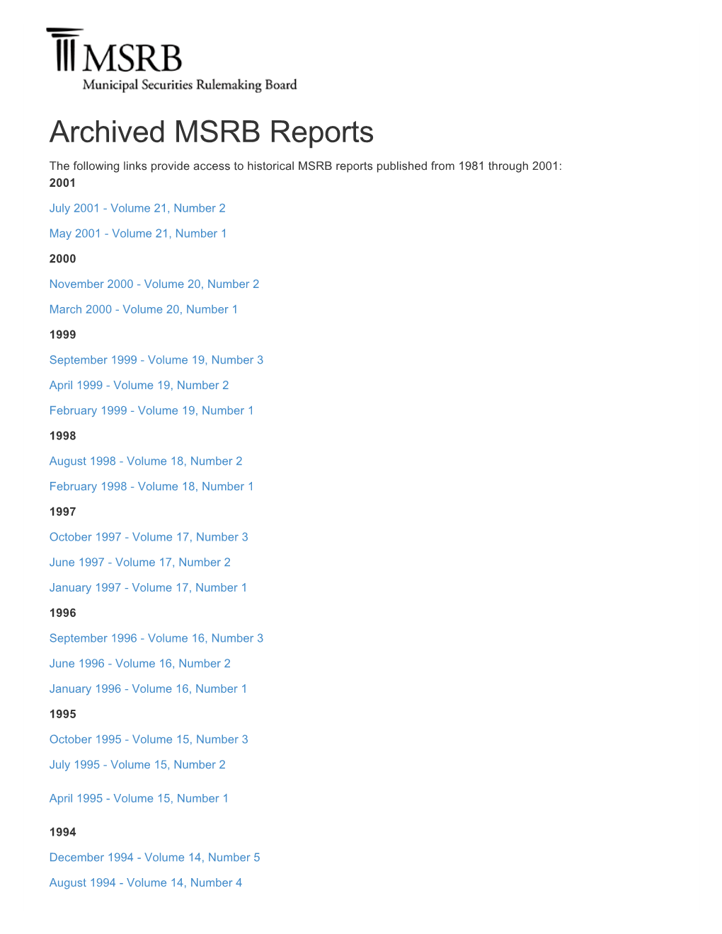 Archived MSRB Reports