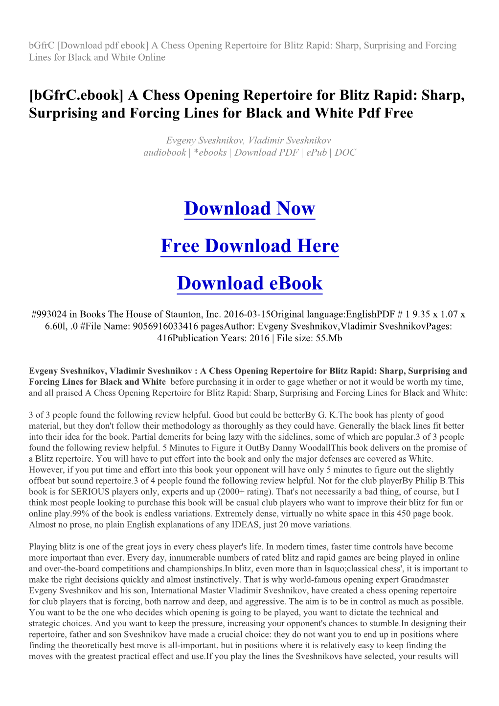 Bgfrc [Download Pdf Ebook] a Chess Opening Repertoire for Blitz Rapid: Sharp, Surprising and Forcing Lines for Black and White Online