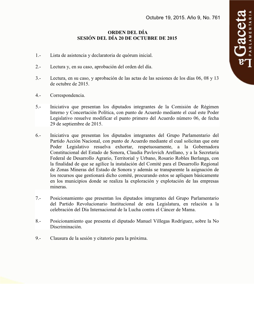 Lista De Asistencia Y Declaratoria De Quórum Inicial