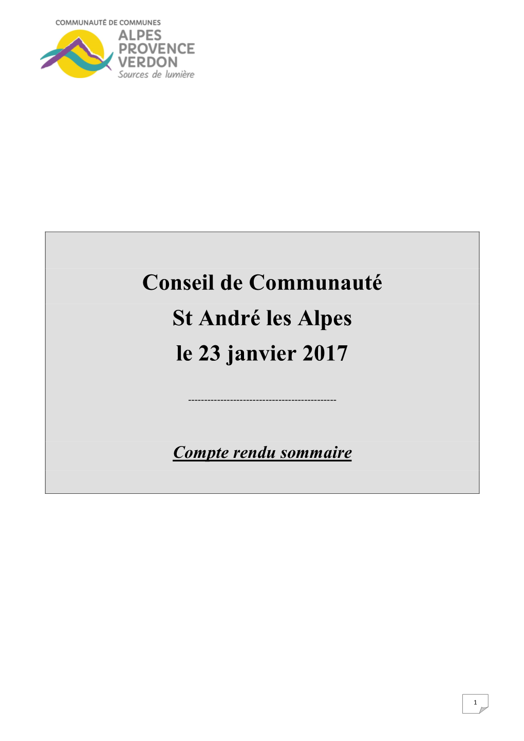 Conseil De Communauté St André Les Alpes Le 23 Janvier 2017