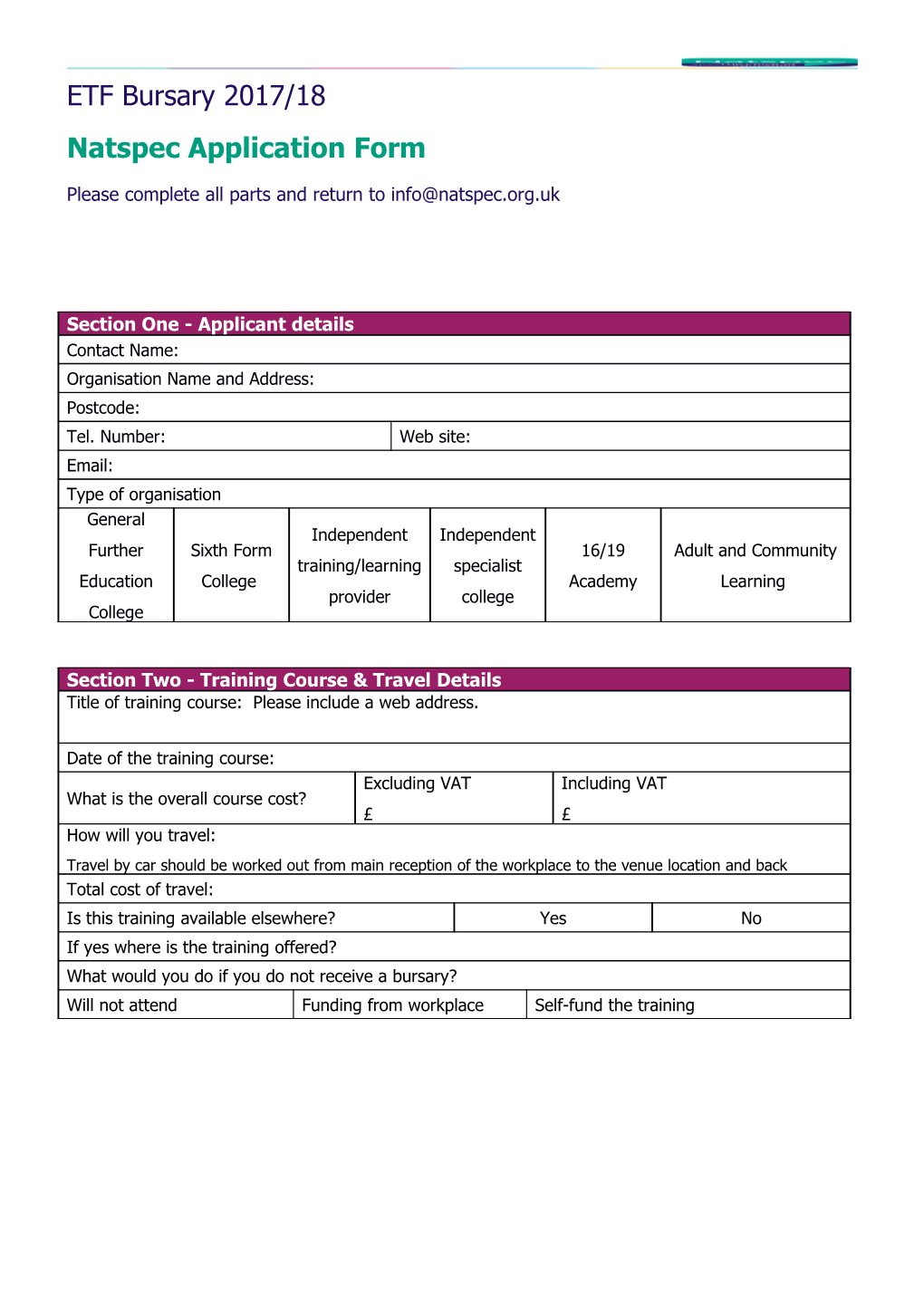 Natspec Application Form