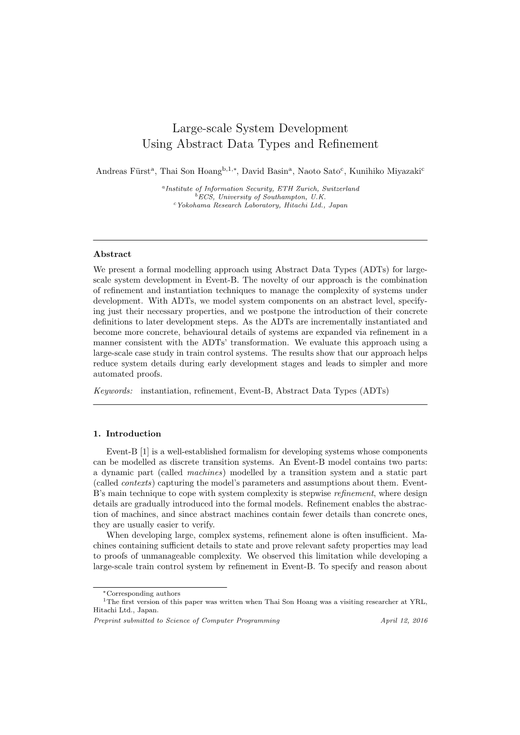 Large-Scale System Development Using Abstract Data Types and Reﬁnement