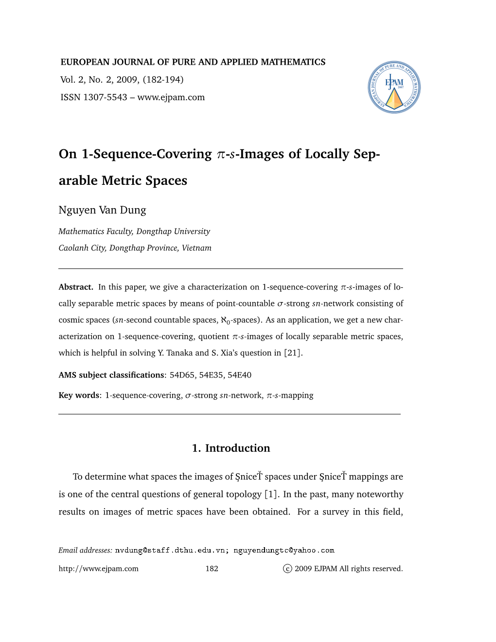 On 1-Sequence-Covering Π-S-Images of Locally Sep- Arable Metric Spaces