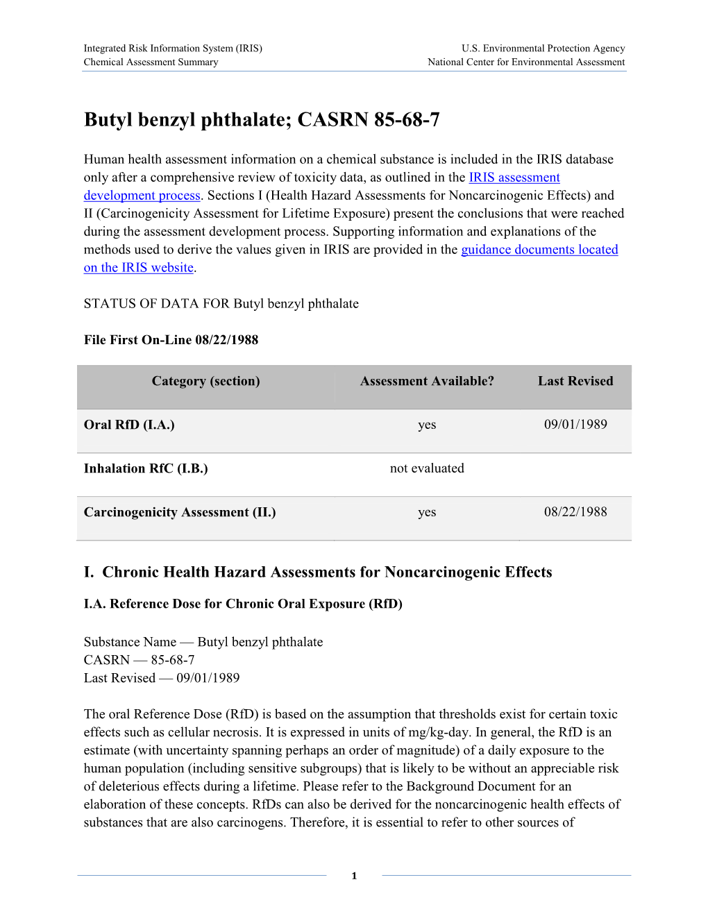 Butyl Benzyl Phthalate; CASRN 85-68-7