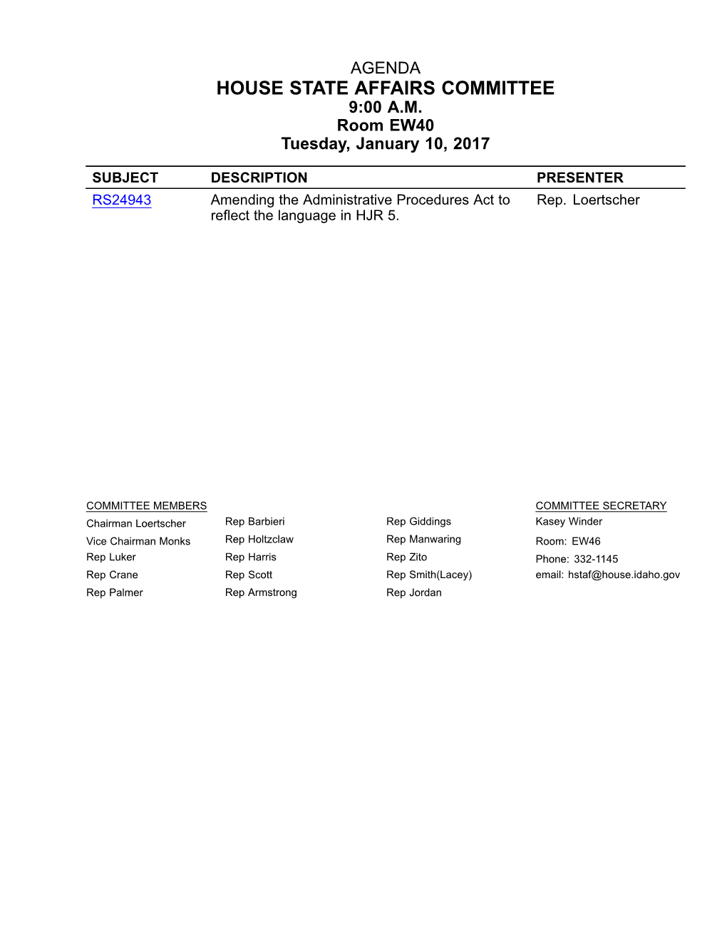 House State Affairs Committee 9:00 A.M