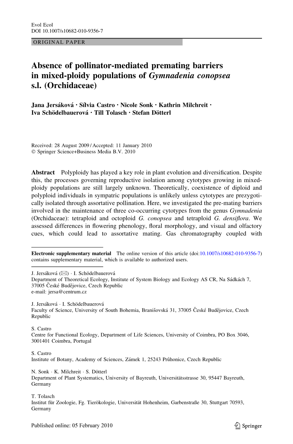 Absence of Pollinator-Mediated Premating Barriers in Mixed-Ploidy Populations of Gymnadenia Conopsea Sl