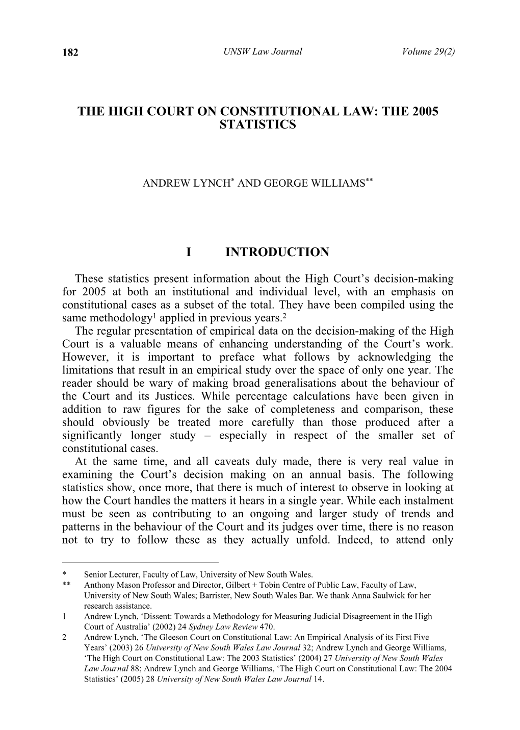 The High Court on Constitutional Law: the 2005 Statistics