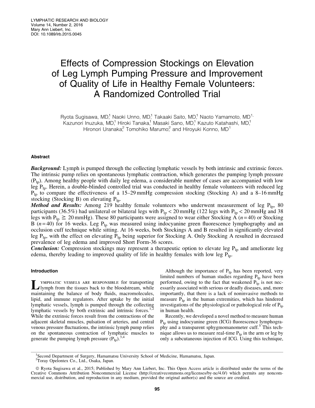 Effects of Compression Stockings on Elevation of Leg Lymph Pumping