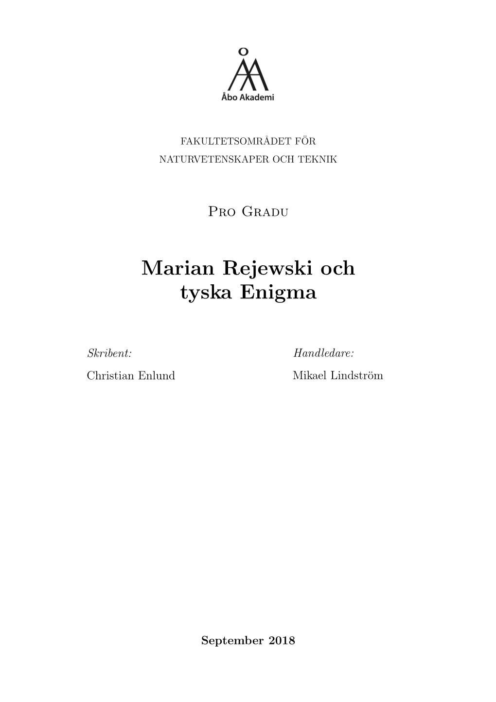 Marian Rejewski Och Tyska Enigma