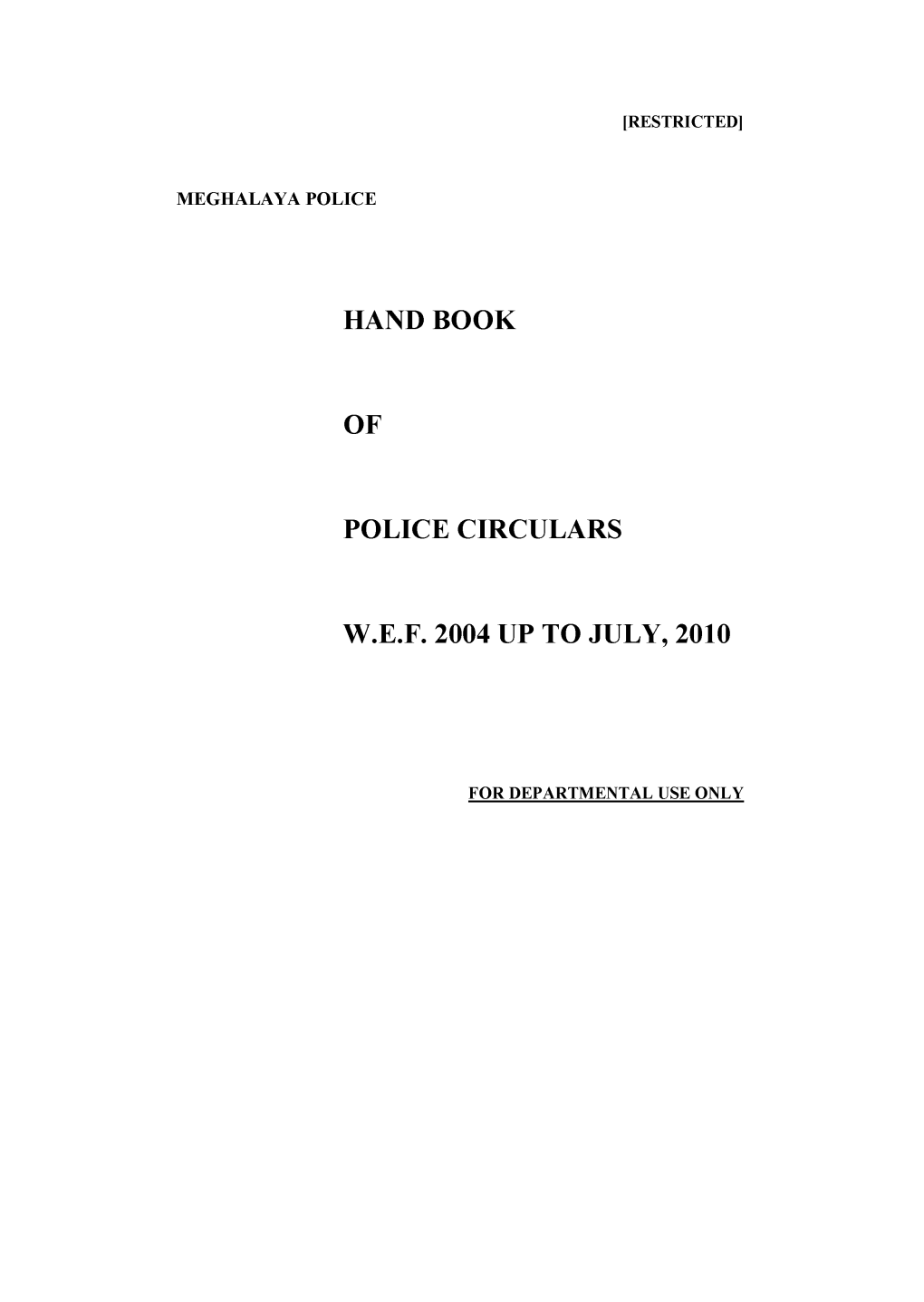 Hand Book of Police Circulars W.E.F. 2004 up To