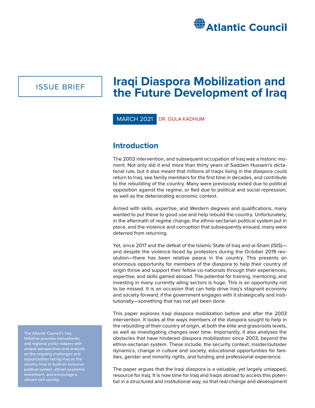 Iraqi Diaspora Mobilization and the Future Development of Iraq