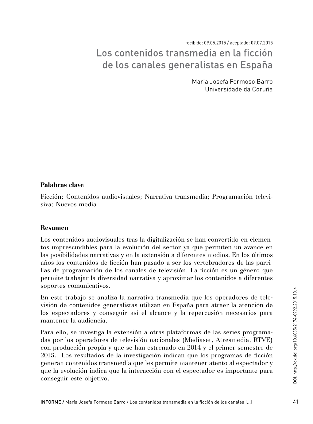 Los Contenidos Transmedia En La Ficción De Los Canales Generalistas En España