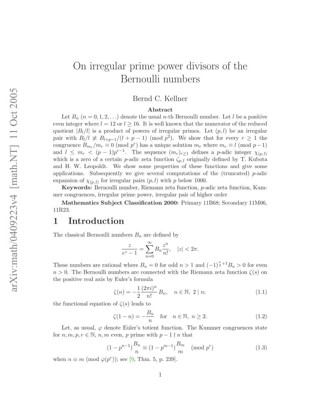 On Irregular Prime Power Divisors of the Bernoulli Numbers