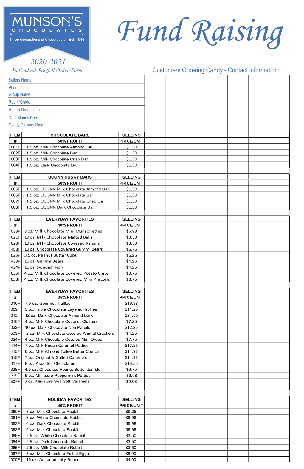 Printable Pre-Sell Order Form