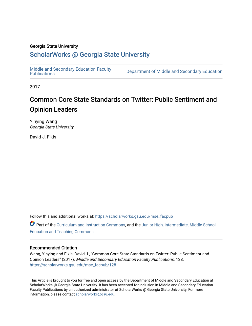 Common Core State Standards on Twitter: Public Sentiment and Opinion Leaders