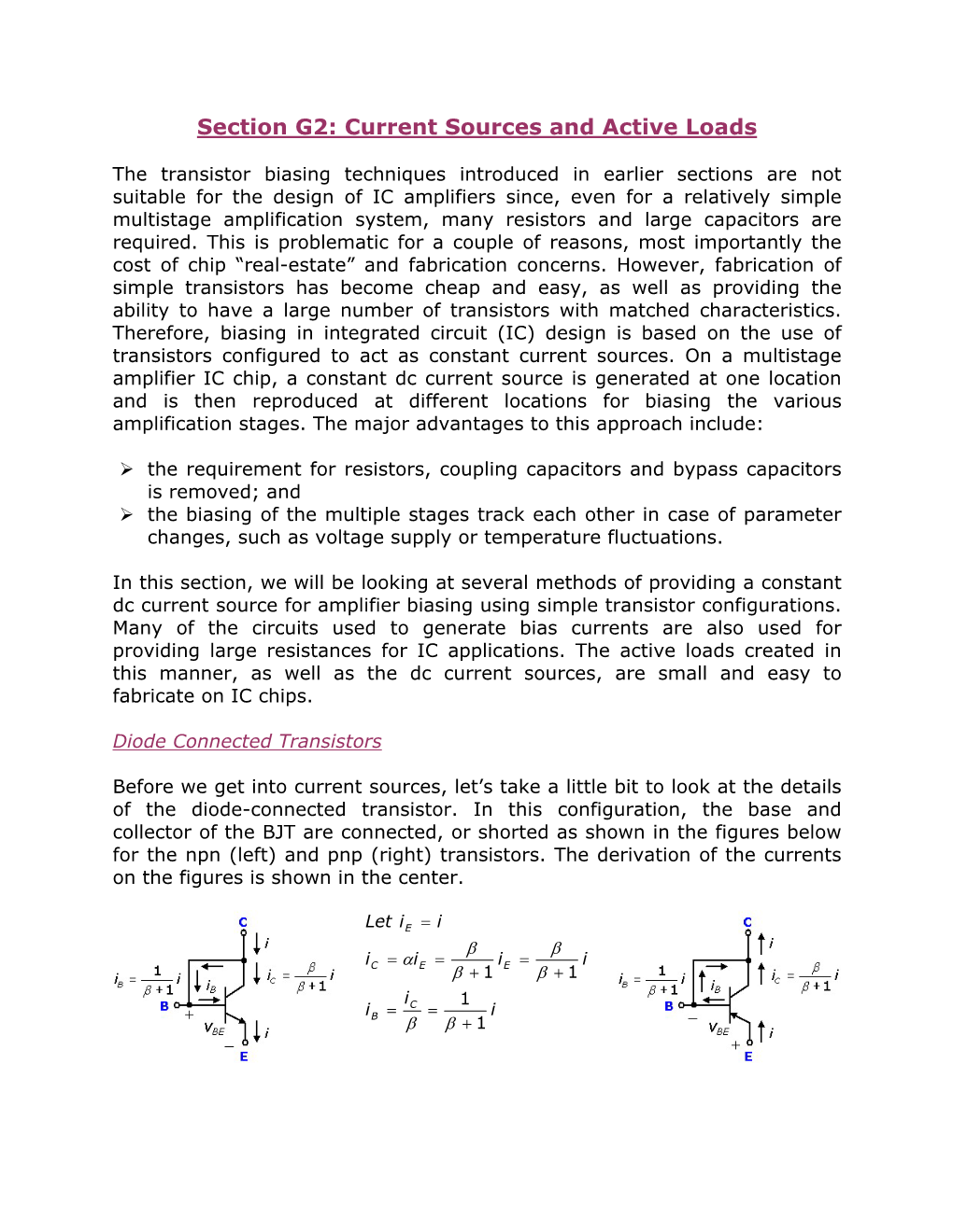 Section G2: Current Sources and Active Loads