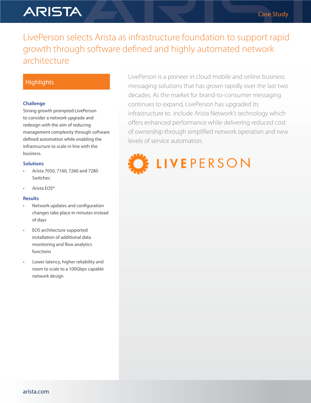 Liveperson Selects Arista As Infrastructure Foundation to Support Rapid Growth Through Software Defined and Highly Automated Network Architecture