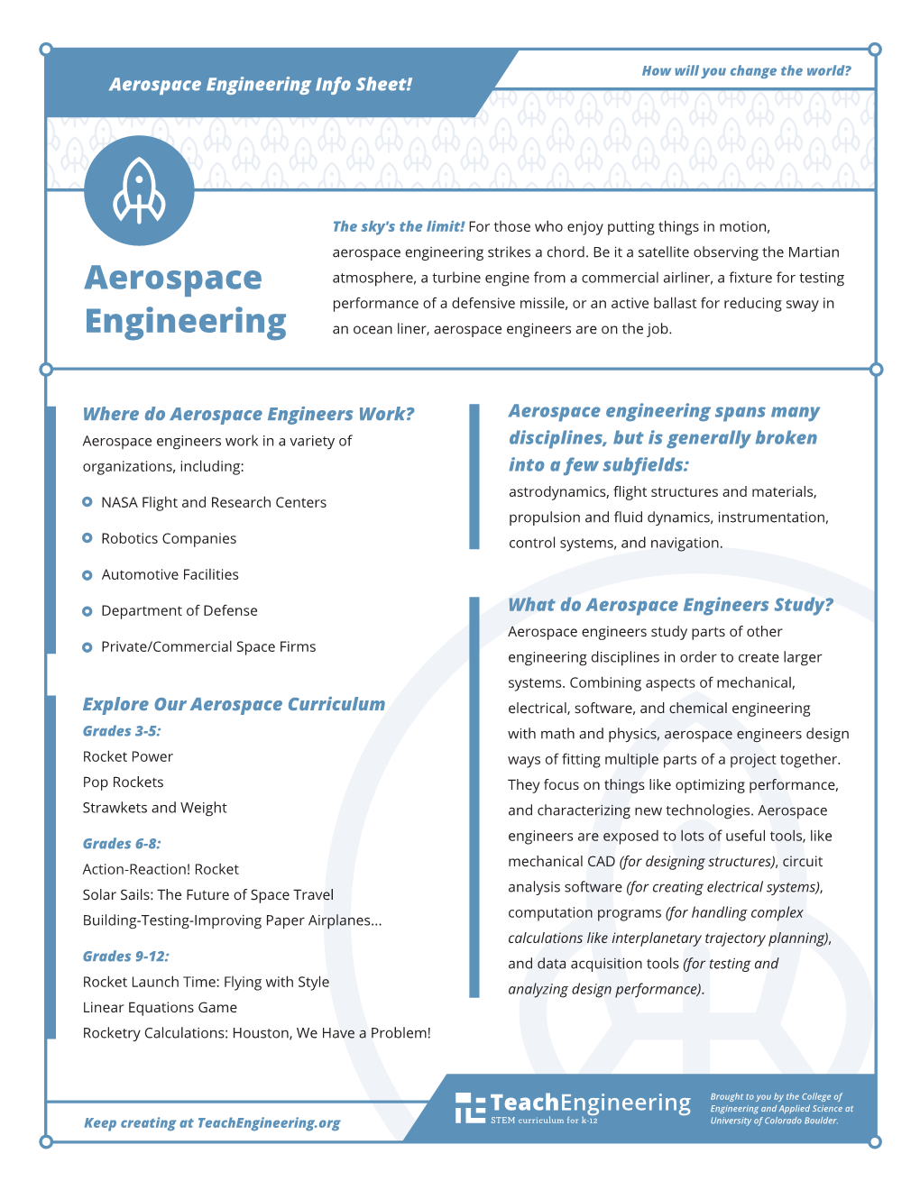 Aerospace Engineering Info Sheet!