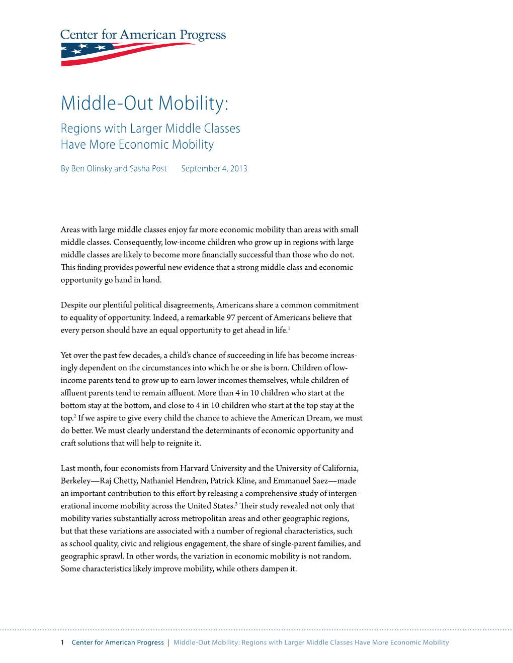 Middle-Out Mobility: Regions with Larger Middle Classes Have More Economic Mobility