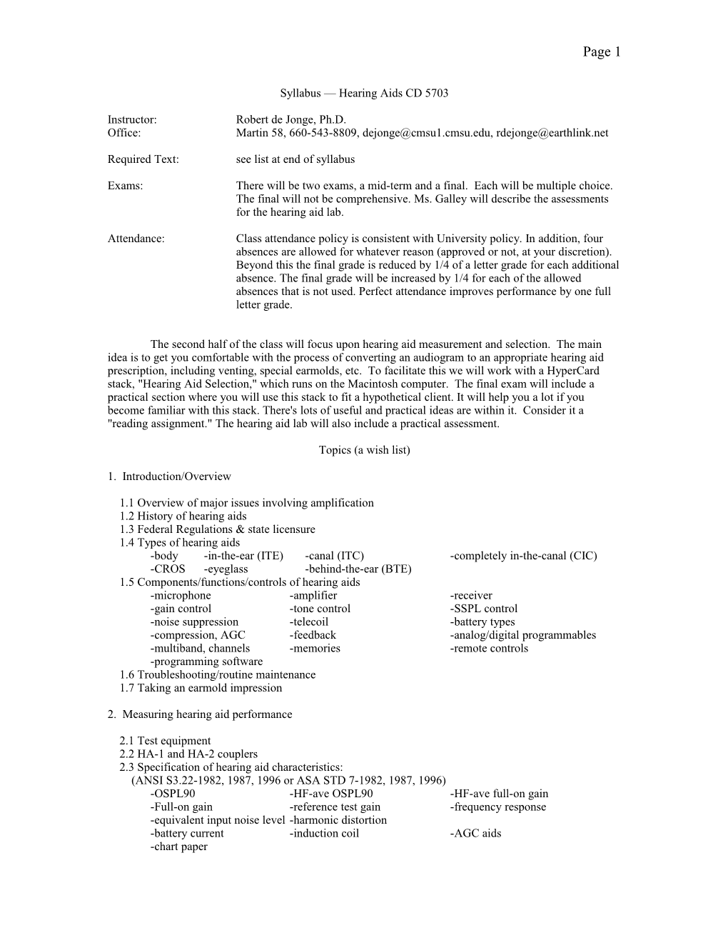 Hearing Aid Syllabus