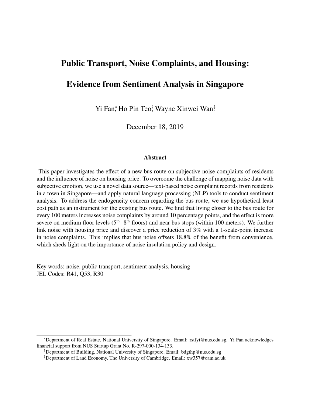 Public Transport, Noise Complaints, and Housing