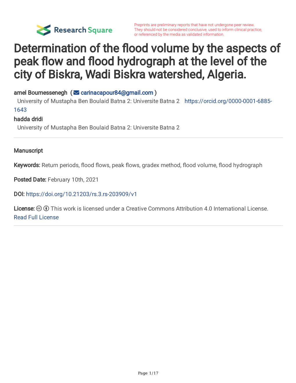 Determination of the Ood Volume by the Aspects of Peak Ow and Ood