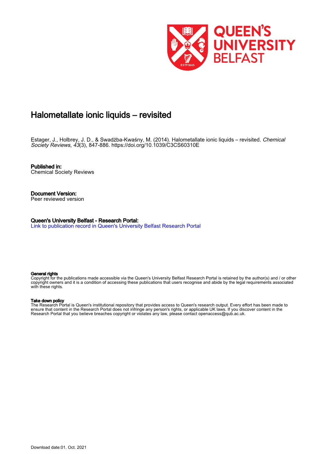 Halometallate Ionic Liquids – Revisited