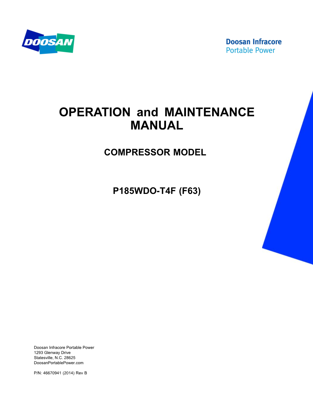 Doosan P185 Air Compressor Operators Manual