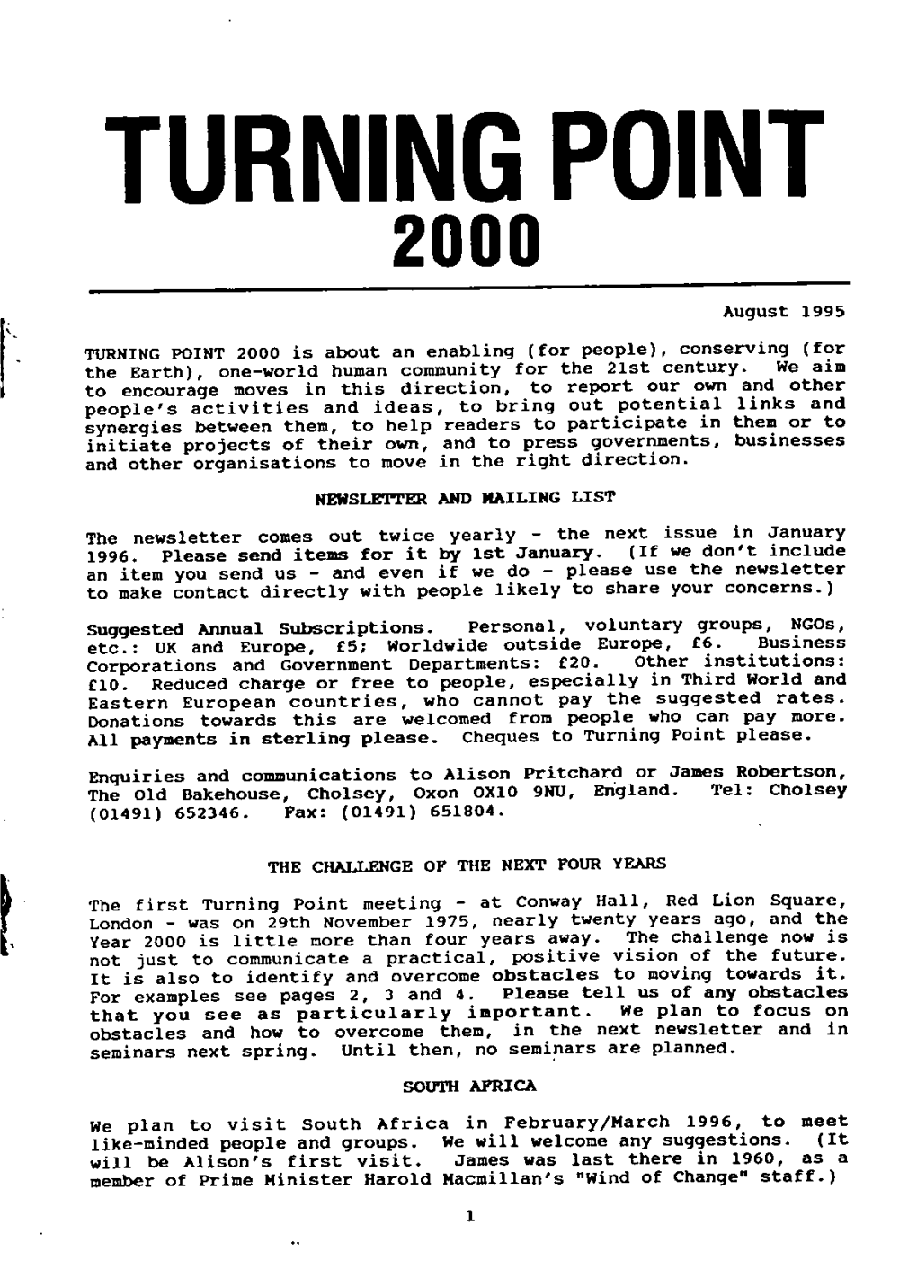 TURNING POINT 2000 August 1995