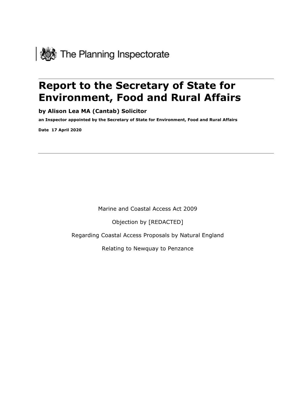 Report to the Secretary of State for Environment, Food and Rural Affairs