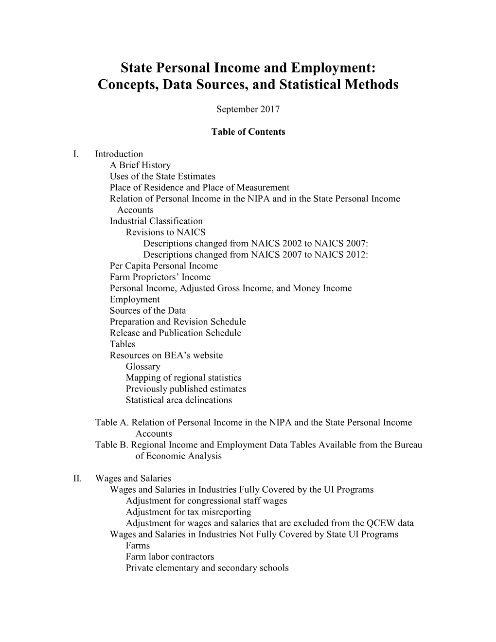 State Personal Income and Employment: Concepts, Data Sources, and Statistical Methods