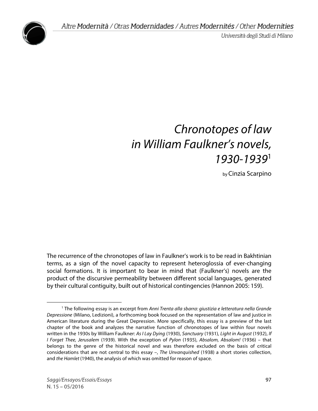 Chronotopes of Law in William Faulkner's Novels, 1930